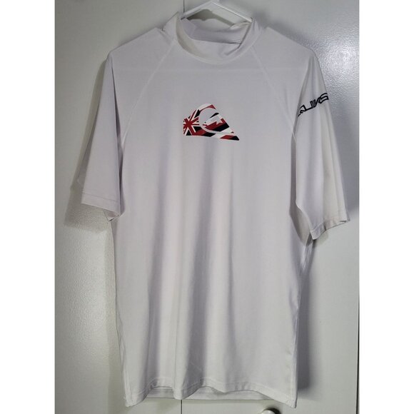Quiksilver Hawaiian Islands Flag Rash Guard Surf Swim Shirt Mens White NO SIZE - Picture 1 of 10